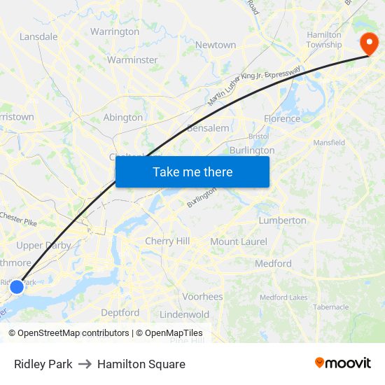 Ridley Park to Hamilton Square map