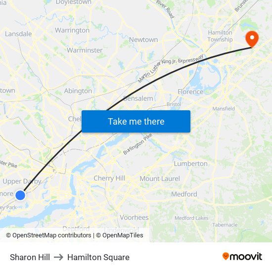 Sharon Hill to Hamilton Square map