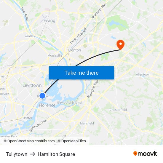 Tullytown to Hamilton Square map