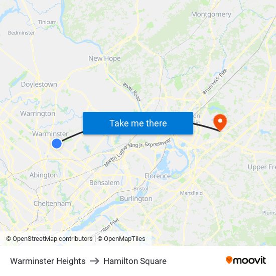 Warminster Heights to Hamilton Square map