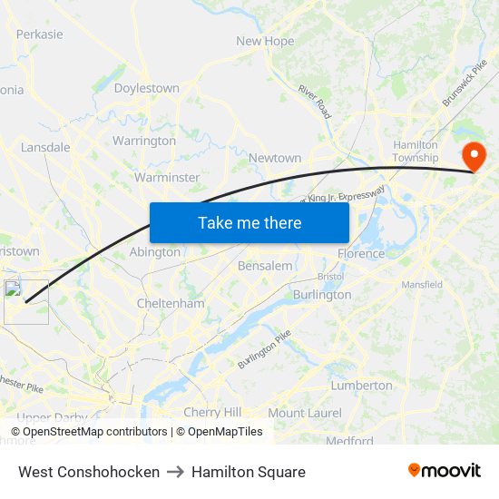 West Conshohocken to Hamilton Square map