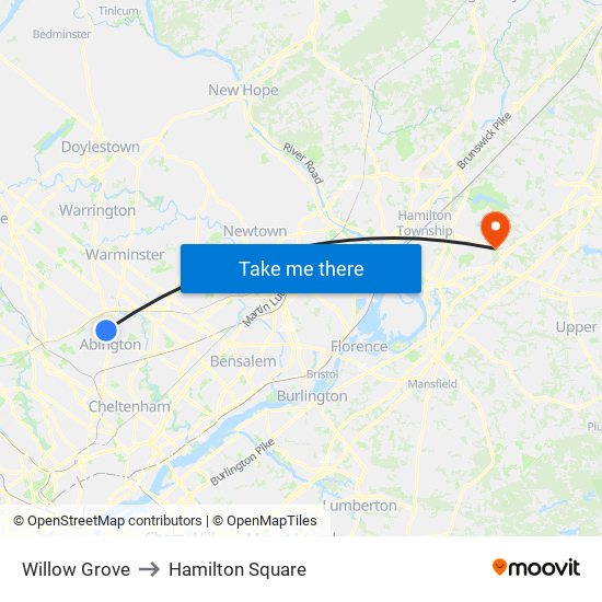Willow Grove to Hamilton Square map