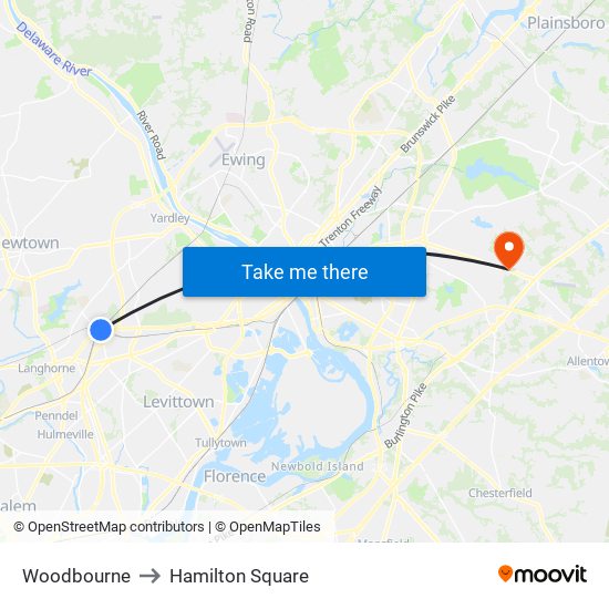 Woodbourne to Hamilton Square map