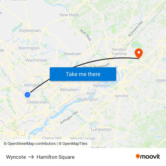 Wyncote to Hamilton Square map