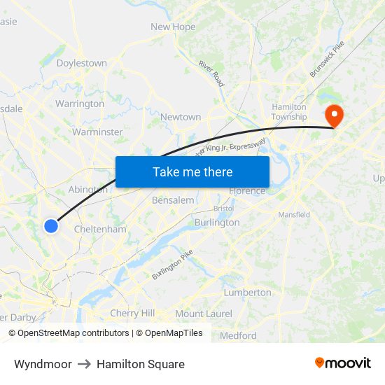 Wyndmoor to Hamilton Square map