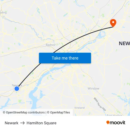 Newark to Hamilton Square map
