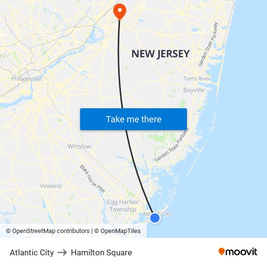Atlantic City to Hamilton Square map