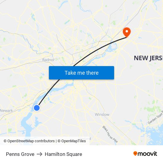 Penns Grove to Hamilton Square map
