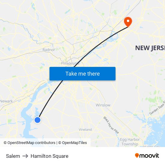 Salem to Hamilton Square map