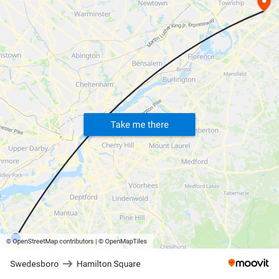 Swedesboro to Hamilton Square map