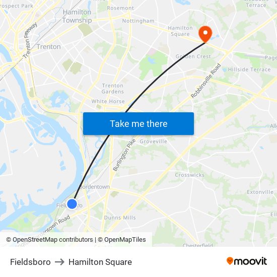 Fieldsboro to Hamilton Square map