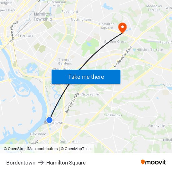 Bordentown to Hamilton Square map