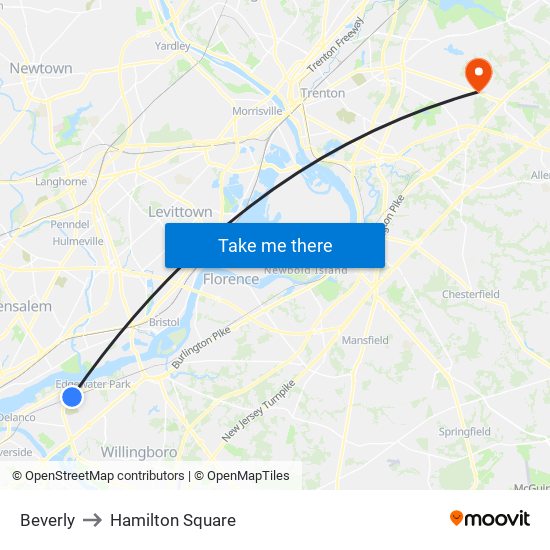 Beverly to Hamilton Square map