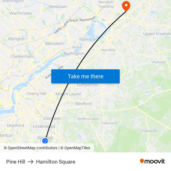 Pine Hill to Hamilton Square map
