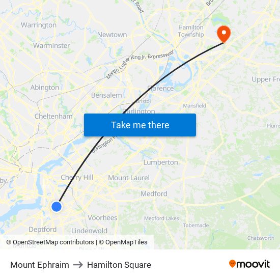 Mount Ephraim to Hamilton Square map