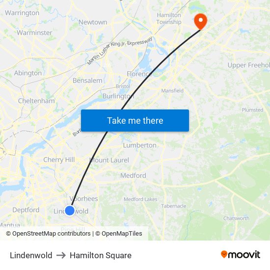 Lindenwold to Hamilton Square map