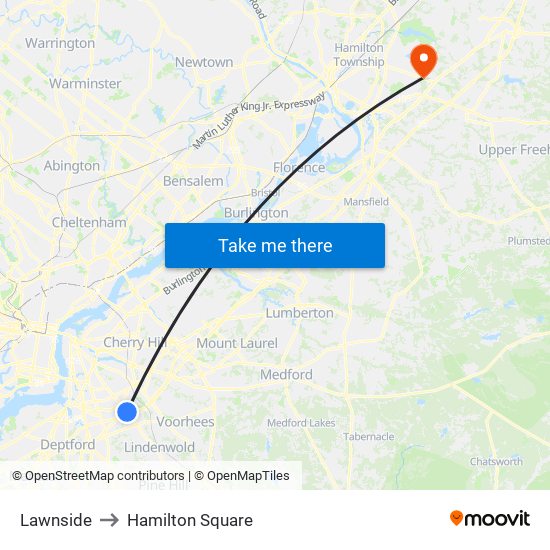 Lawnside to Hamilton Square map