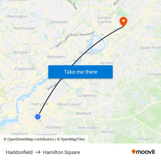 Haddonfield to Hamilton Square map