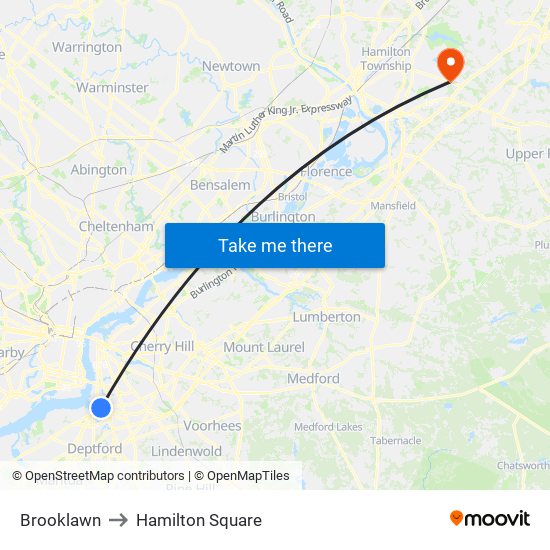 Brooklawn to Hamilton Square map