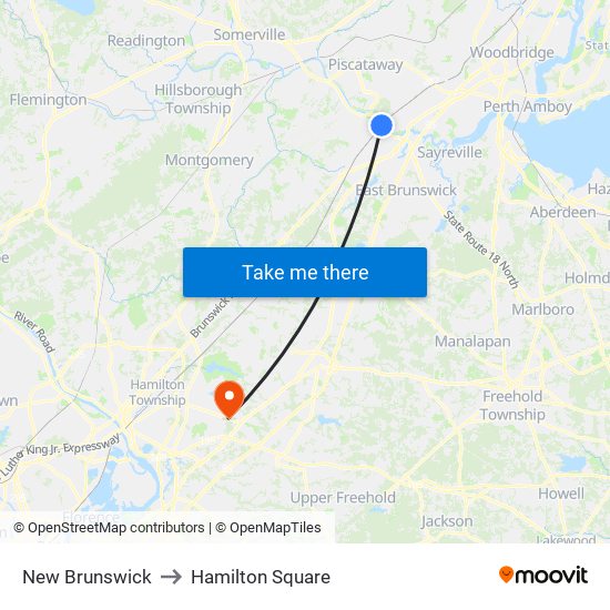 New Brunswick to Hamilton Square map