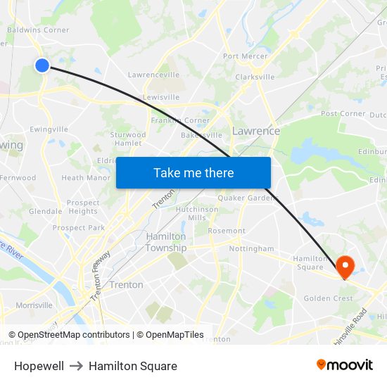 Hopewell to Hamilton Square map