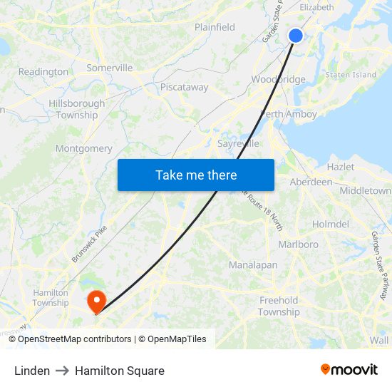 Linden to Hamilton Square map