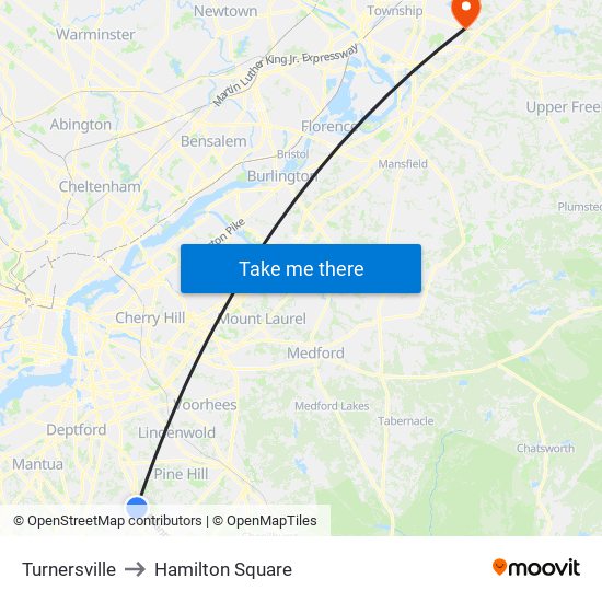 Turnersville to Hamilton Square map