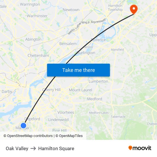 Oak Valley to Hamilton Square map