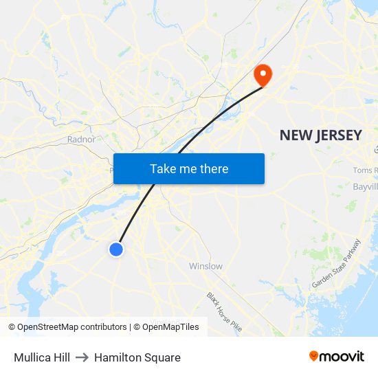 Mullica Hill to Hamilton Square map