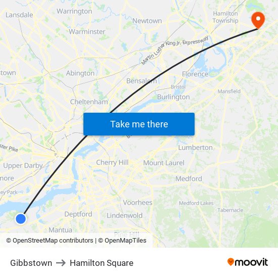 Gibbstown to Hamilton Square map