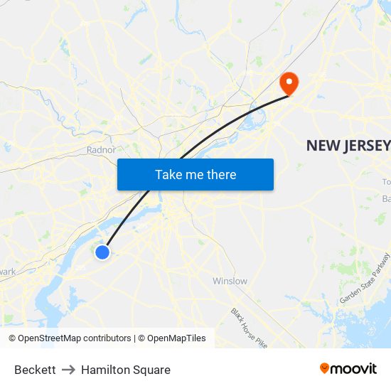 Beckett to Hamilton Square map