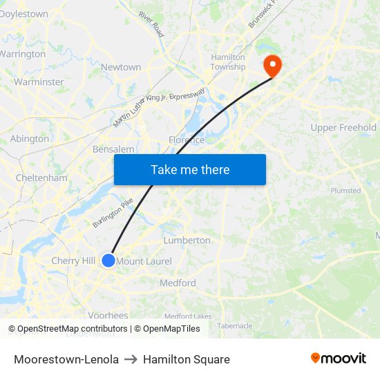 Moorestown-Lenola to Hamilton Square map