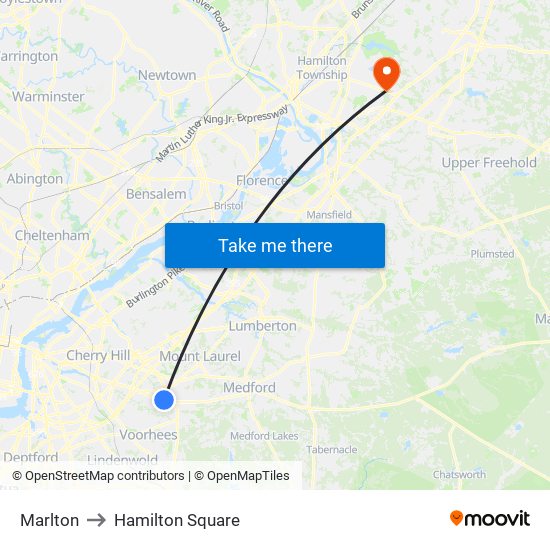 Marlton to Hamilton Square map