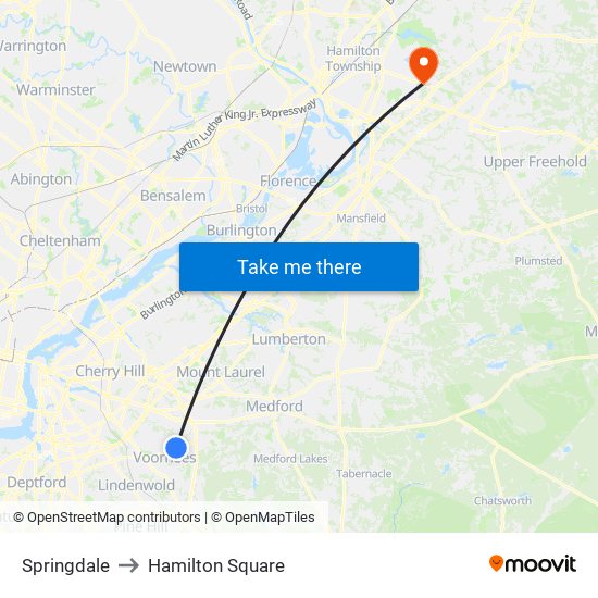 Springdale to Hamilton Square map