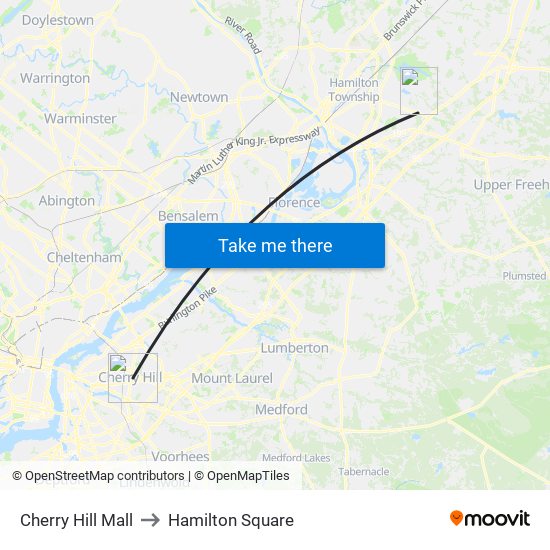 Cherry Hill Mall to Hamilton Square map