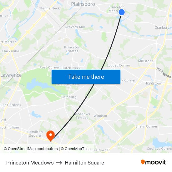 Princeton Meadows to Hamilton Square map