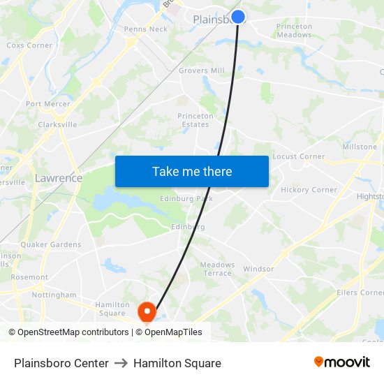 Plainsboro Center to Hamilton Square map