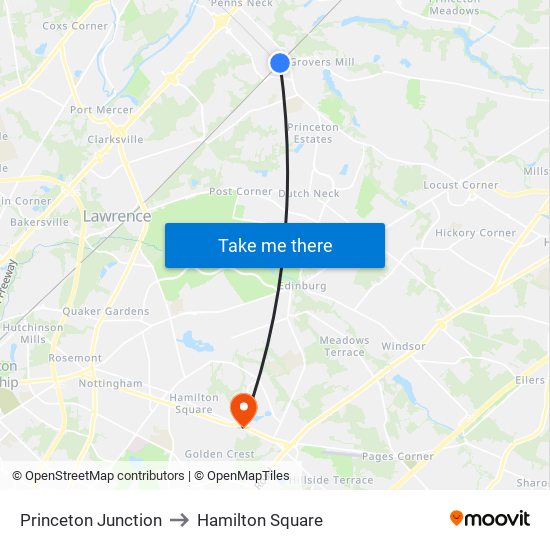 Princeton Junction to Hamilton Square map