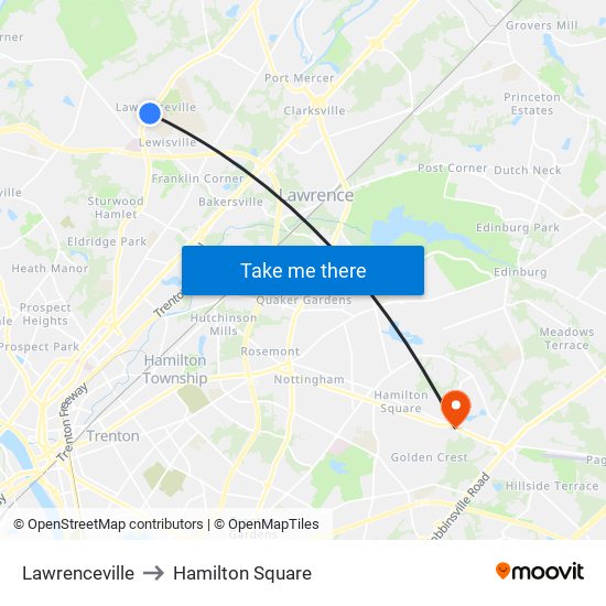 Lawrenceville to Hamilton Square map