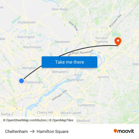Cheltenham to Hamilton Square map