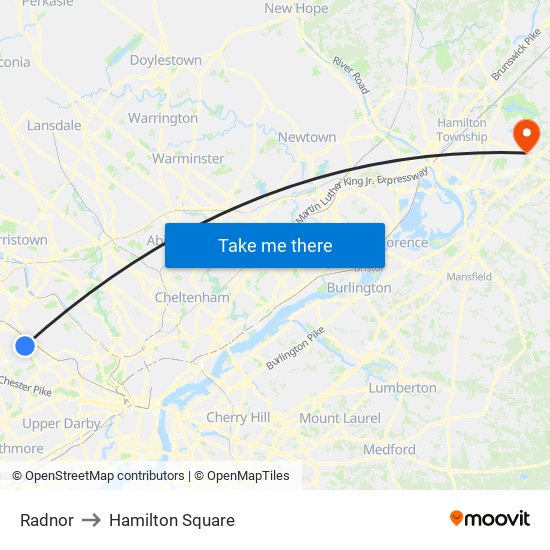 Radnor to Hamilton Square map