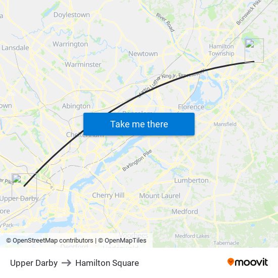 Upper Darby to Hamilton Square map