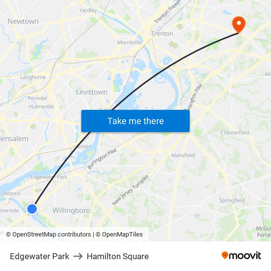 Edgewater Park to Hamilton Square map