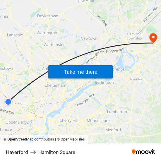 Haverford to Hamilton Square map