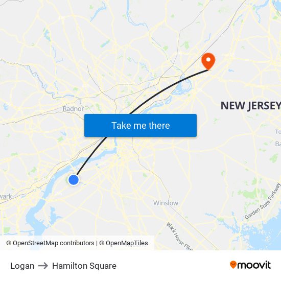 Logan to Hamilton Square map
