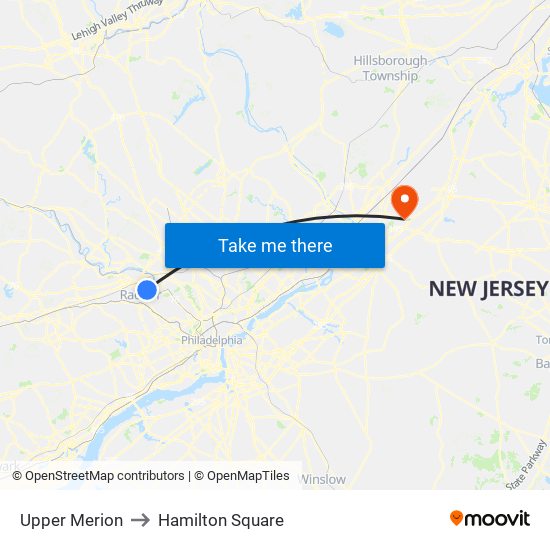 Upper Merion to Hamilton Square map