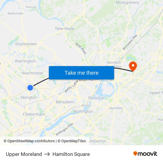 Upper Moreland to Hamilton Square map