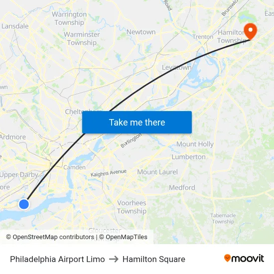 Philadelphia Airport Limo to Hamilton Square map