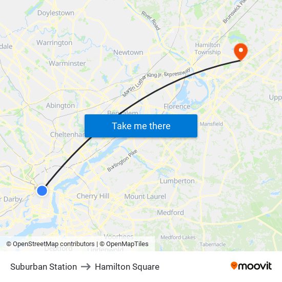 Suburban Station to Hamilton Square map