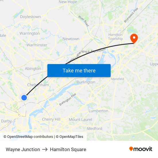 Wayne Junction to Hamilton Square map